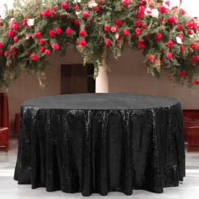 Glitz Sequins 132" Round Tablecloth - Black