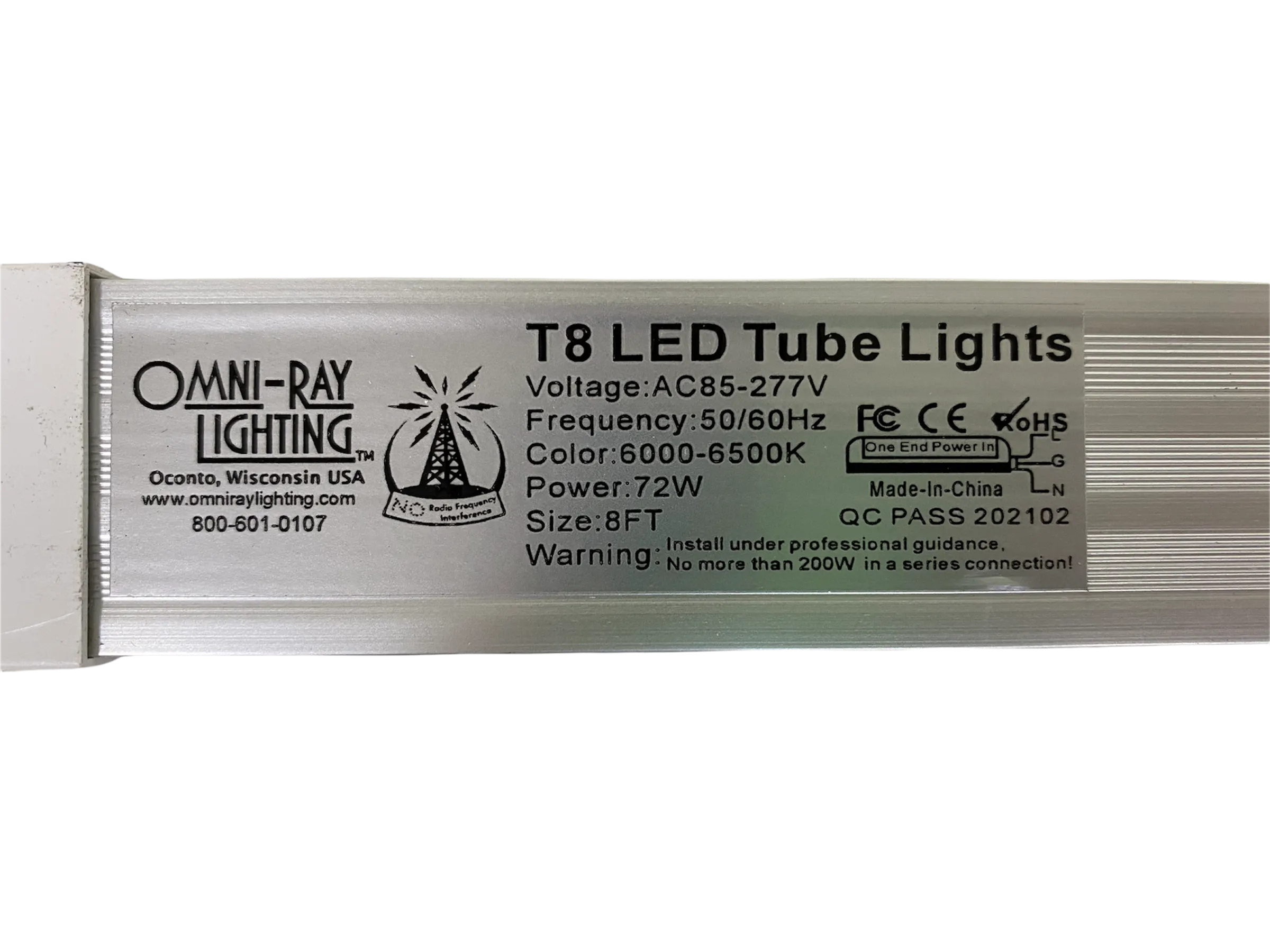 (10 PACK SPECIAL!) Linkable LED T8 8ft 72w 10,944 Lumen Clear Lens (NO RF) V-Series w/Mounting Hardware