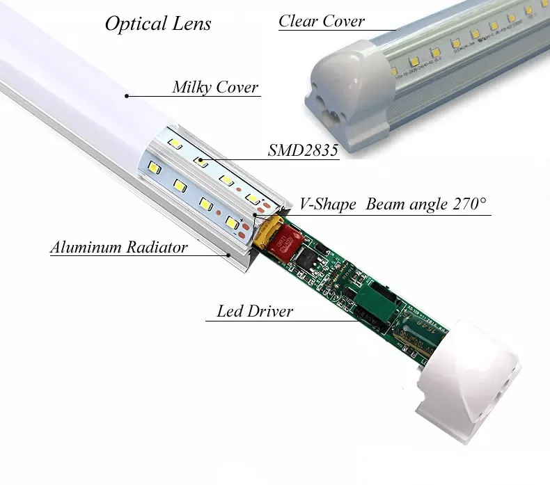 (10 PACK SPECIAL!) Linkable LED T8 8ft 72w 10,944 Lumen Clear Lens (NO RF) V-Series w/Mounting Hardware