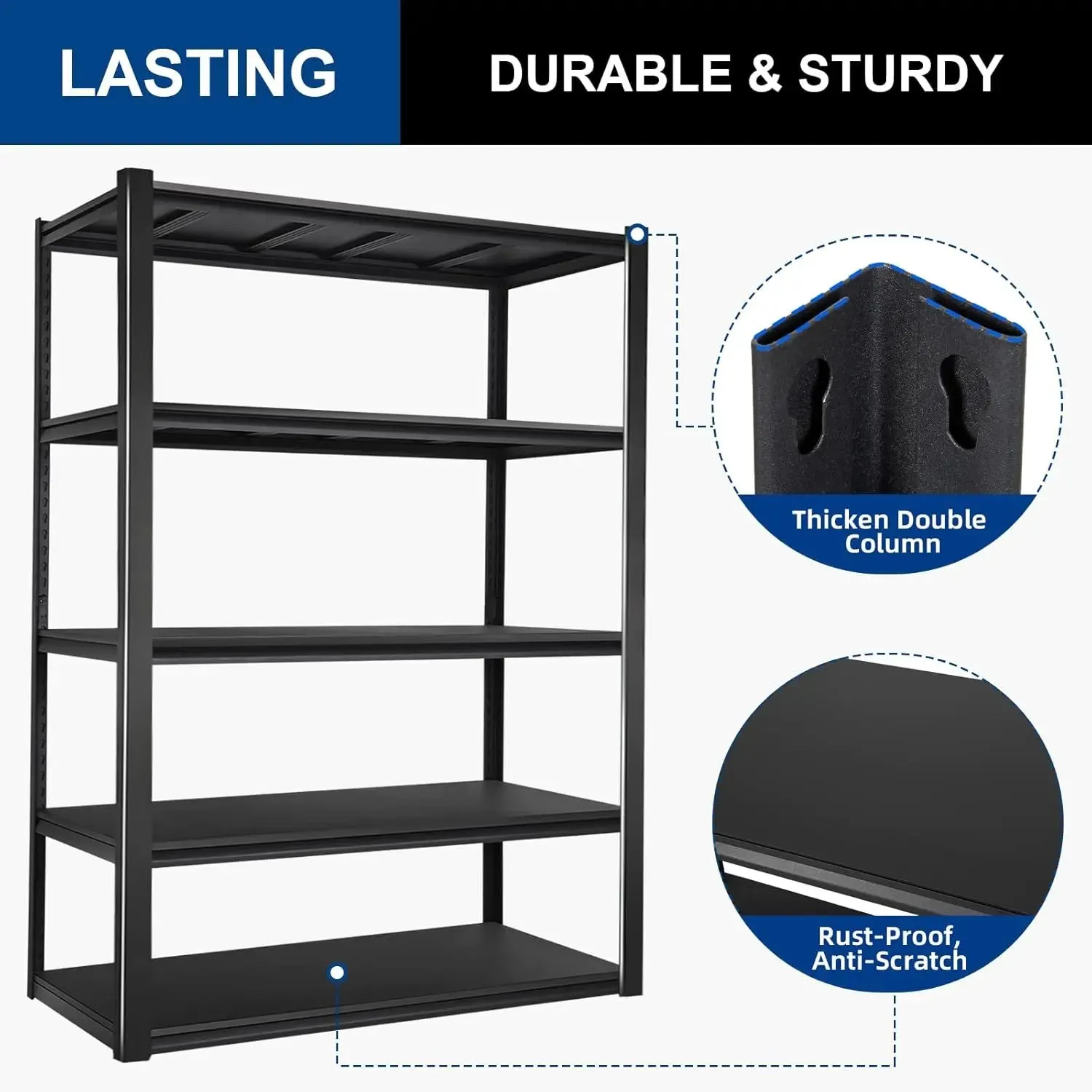 2000LBS Garage Shelving, 39.4" W x 18" D x 72" H, 5-Shelf Storage Shelves Heavy Duty, Industrial Metal Shelving Units with Adjustable Shelf, Steel Utility Shelves, Black