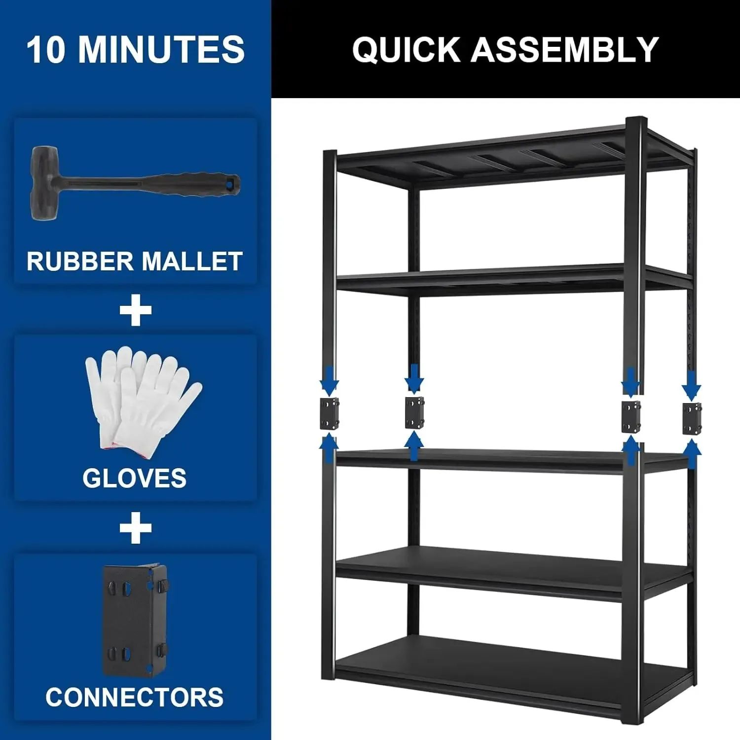 2000LBS Garage Shelving, 39.4" W x 18" D x 72" H, 5-Shelf Storage Shelves Heavy Duty, Industrial Metal Shelving Units with Adjustable Shelf, Steel Utility Shelves, Black