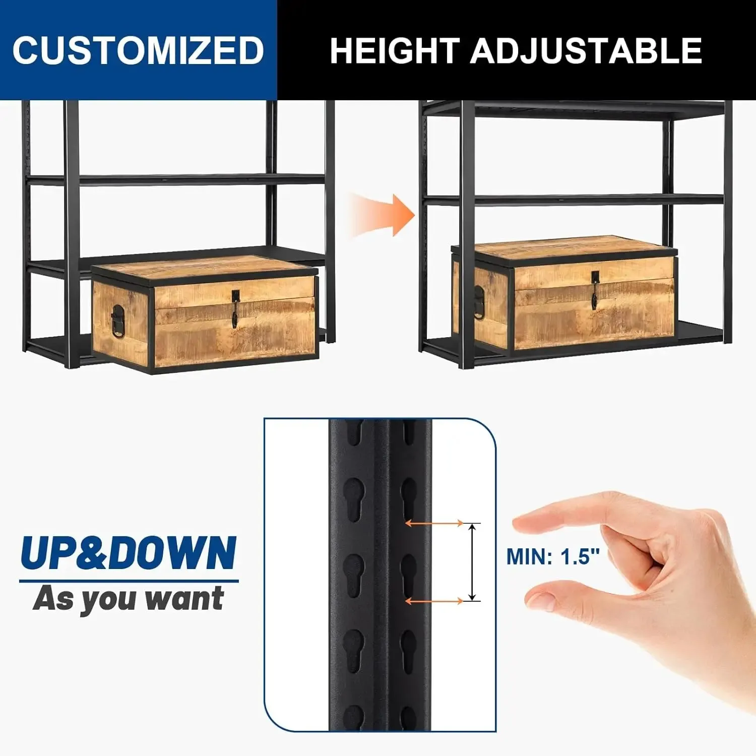 2000LBS Garage Shelving, 39.4" W x 18" D x 72" H, 5-Shelf Storage Shelves Heavy Duty, Industrial Metal Shelving Units with Adjustable Shelf, Steel Utility Shelves, Black