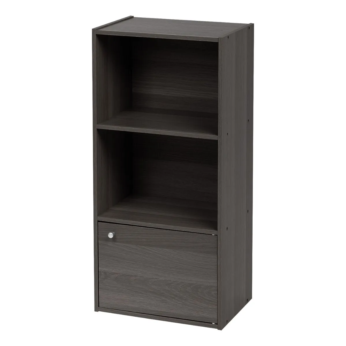 3-Tier Wood Storage Shelf with Door, Gray