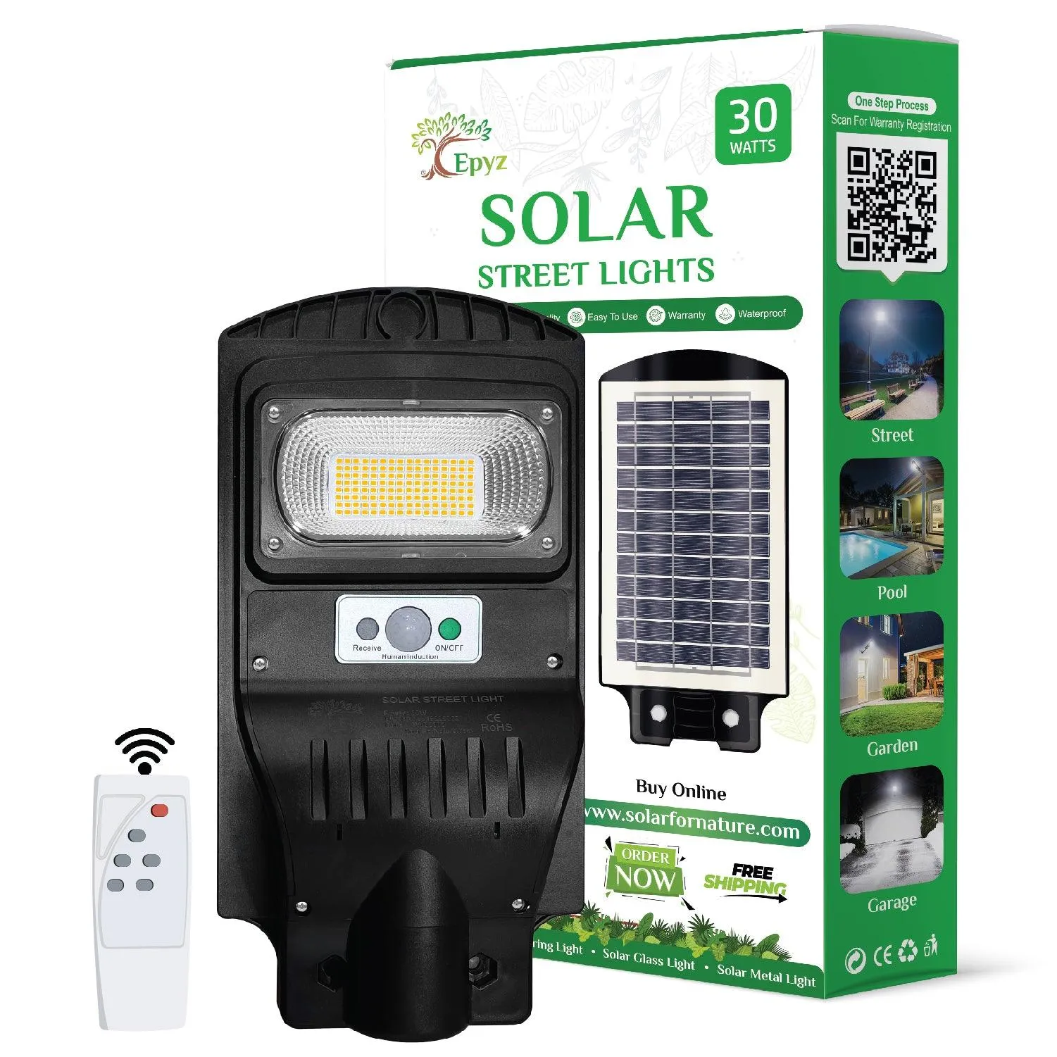 30 Watt Solar Street Light (Warm Light)