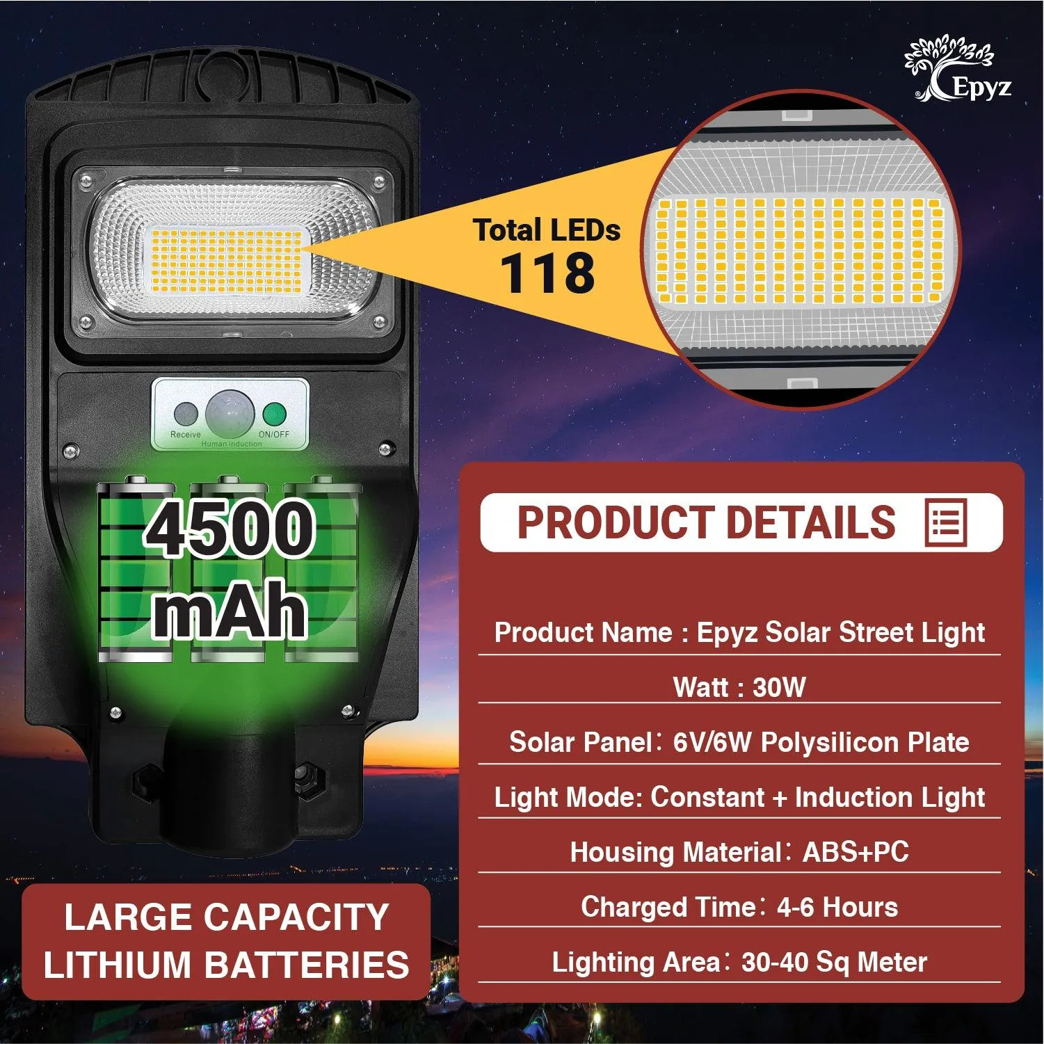 30 Watt Solar Street Light (Warm Light)