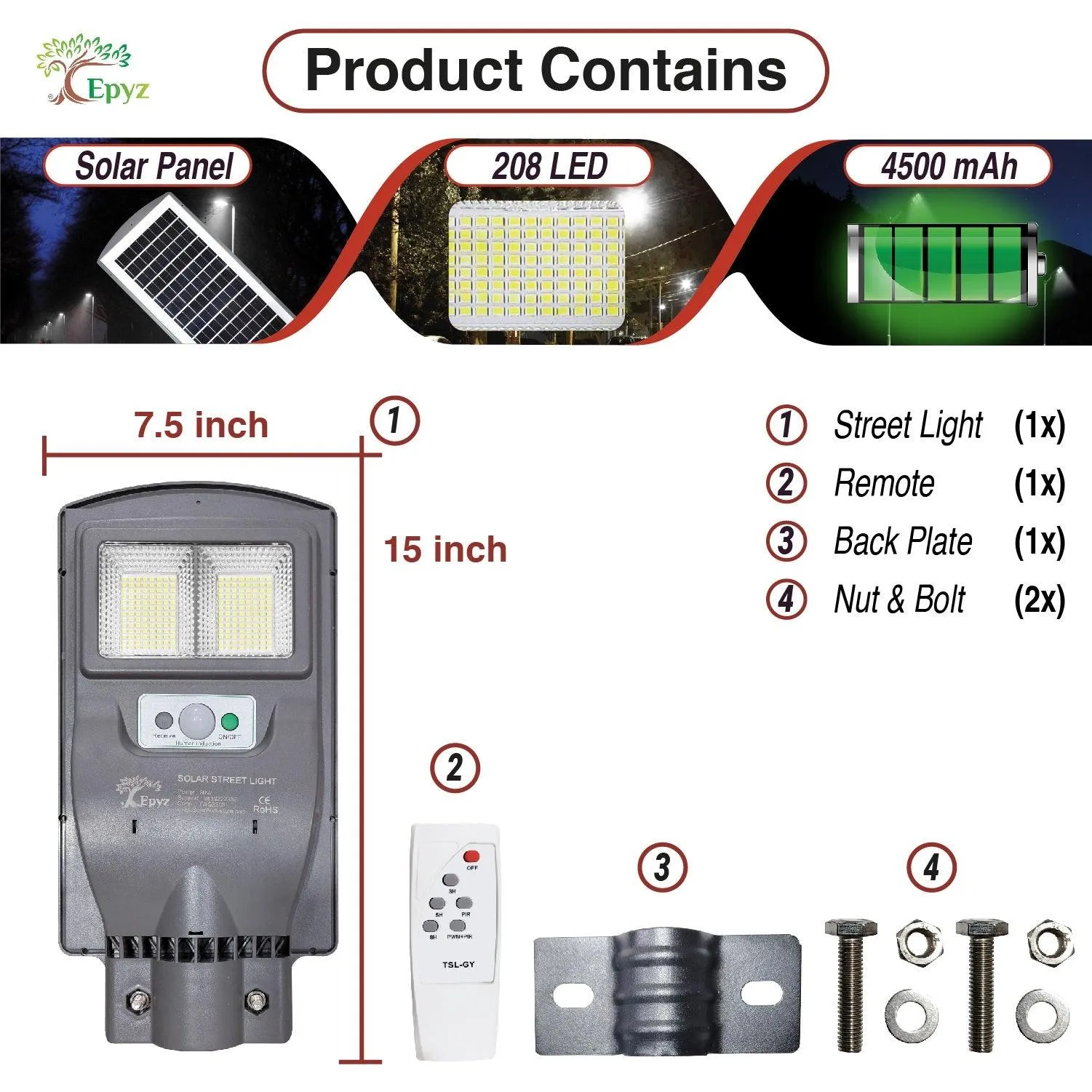 30 Watt Solar Street Lights for Garden (White Light)