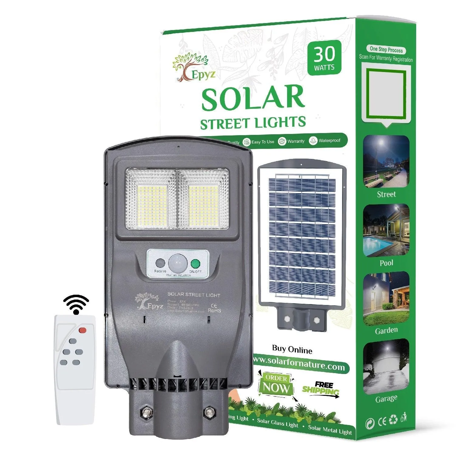 30 Watt Solar Street Lights for Garden (White Light)