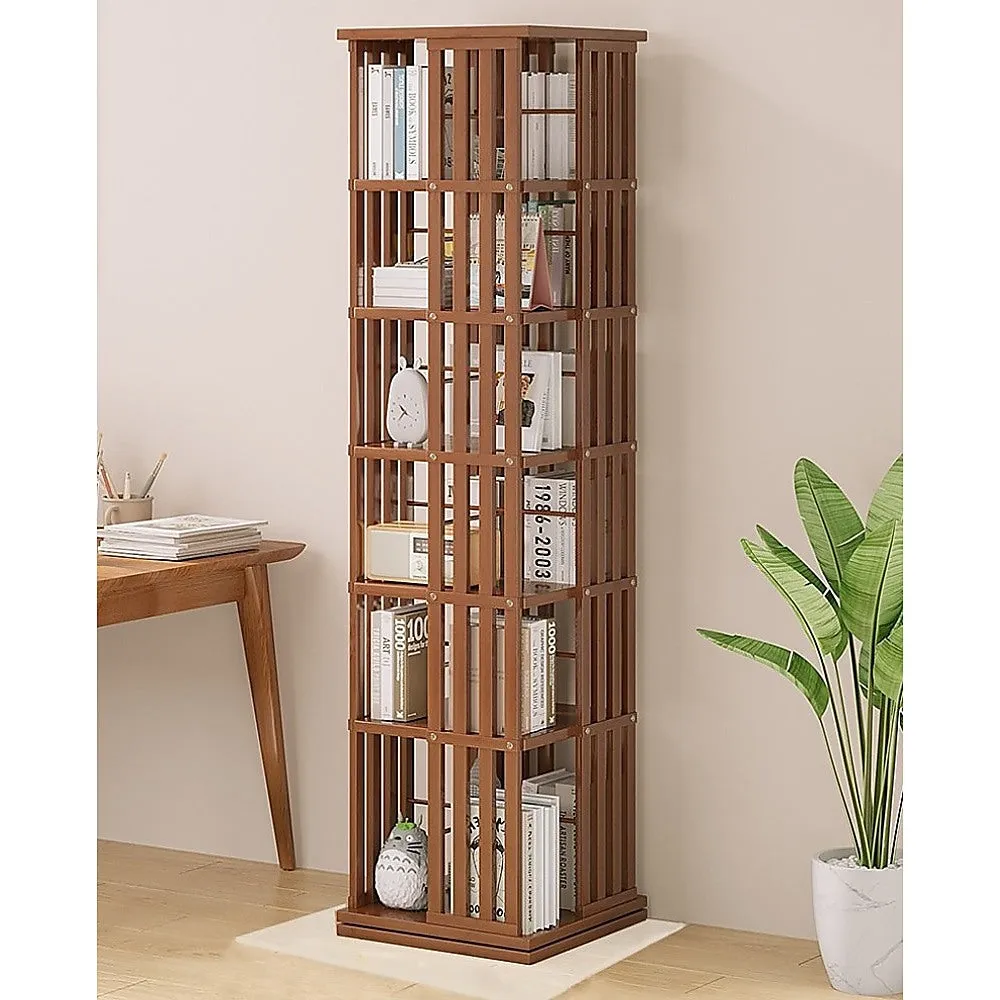 360° Rotating Bamboo 6-Shelf Bookshelf in Dark Wood