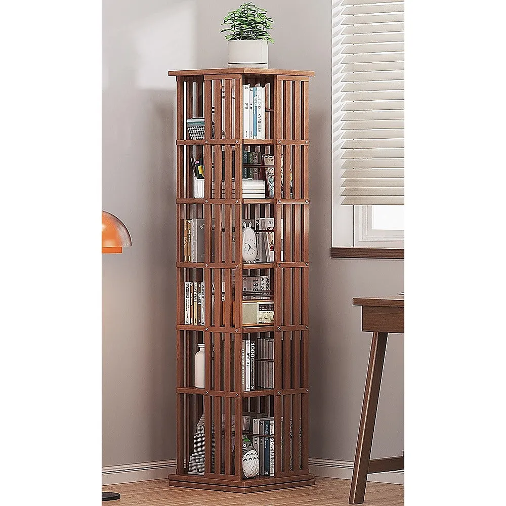 360° Rotating Bamboo 6-Shelf Bookshelf in Dark Wood