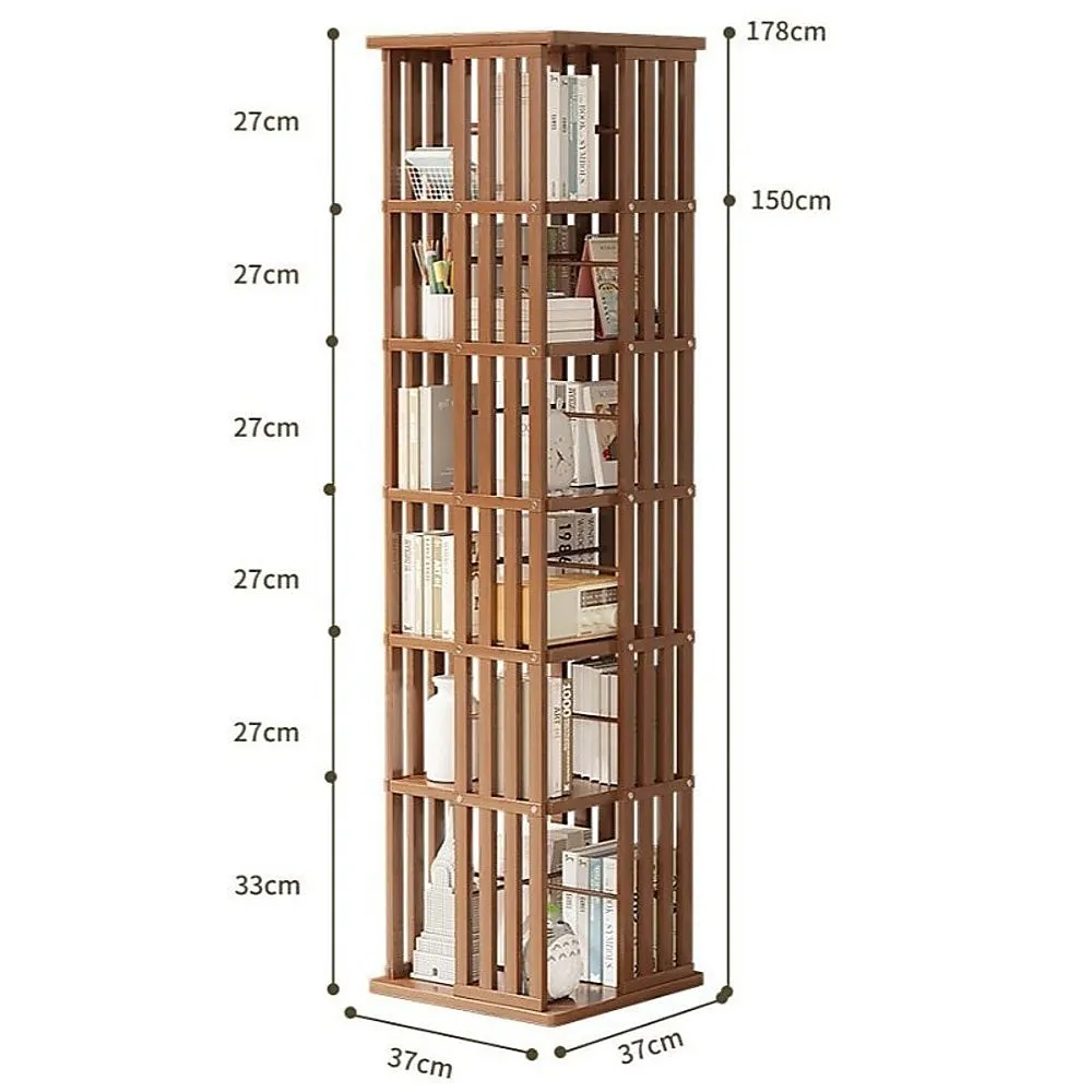 360° Rotating Bamboo 6-Shelf Bookshelf in Dark Wood