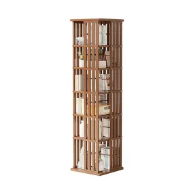 360° Rotating Bamboo 6-Shelf Bookshelf in Dark Wood