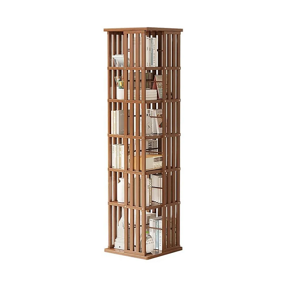 360° Rotating Bamboo 6-Shelf Bookshelf in Dark Wood