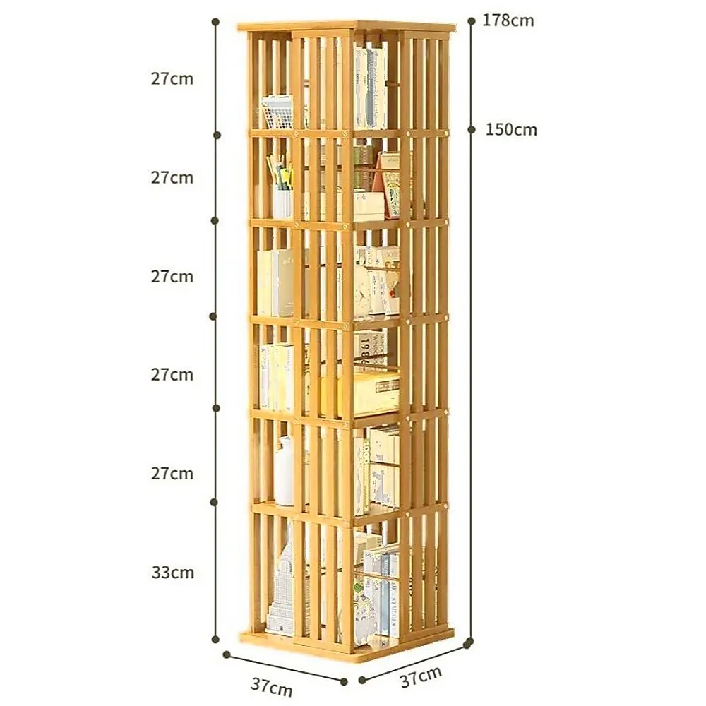 360° Rotating Bamboo Bookshelf, 6-Shelves, Freestanding