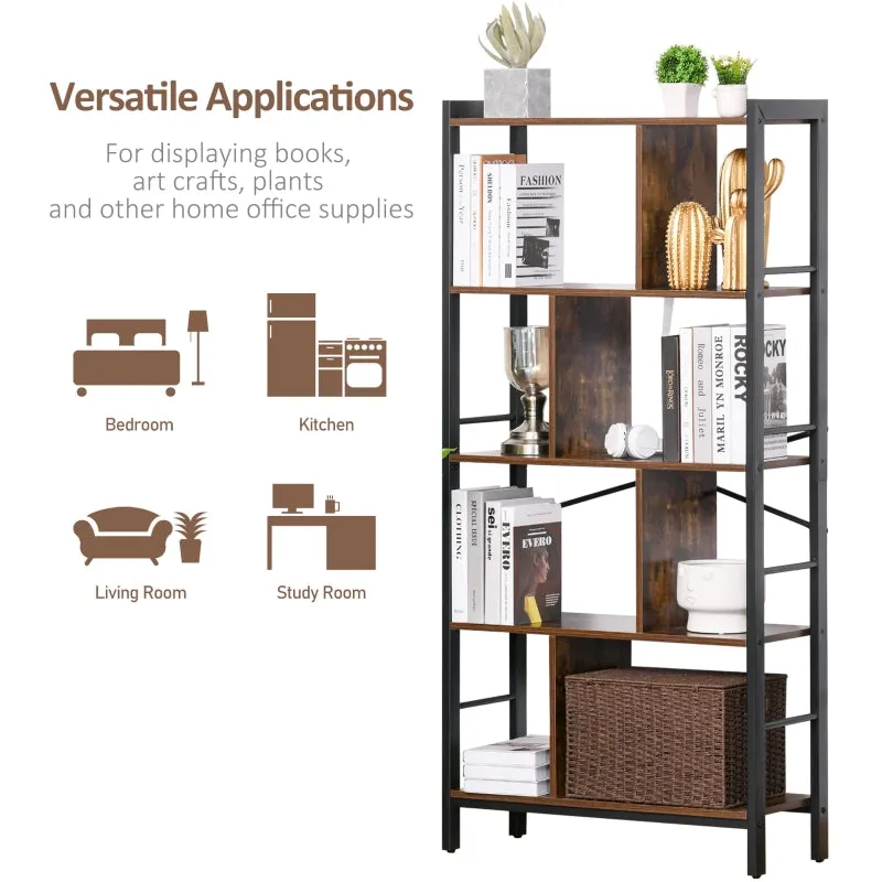 4-Tier Industrial Bookshelf - Rustic Brown