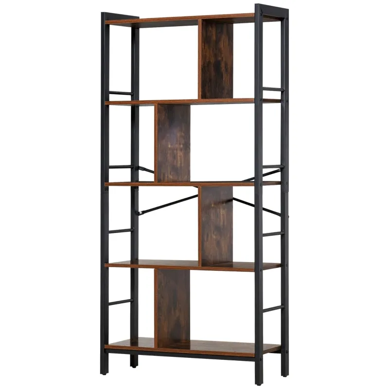 4-Tier Industrial Bookshelf - Rustic Brown