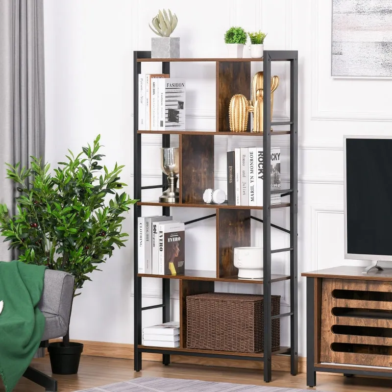 4-Tier Industrial Bookshelf - Rustic Brown