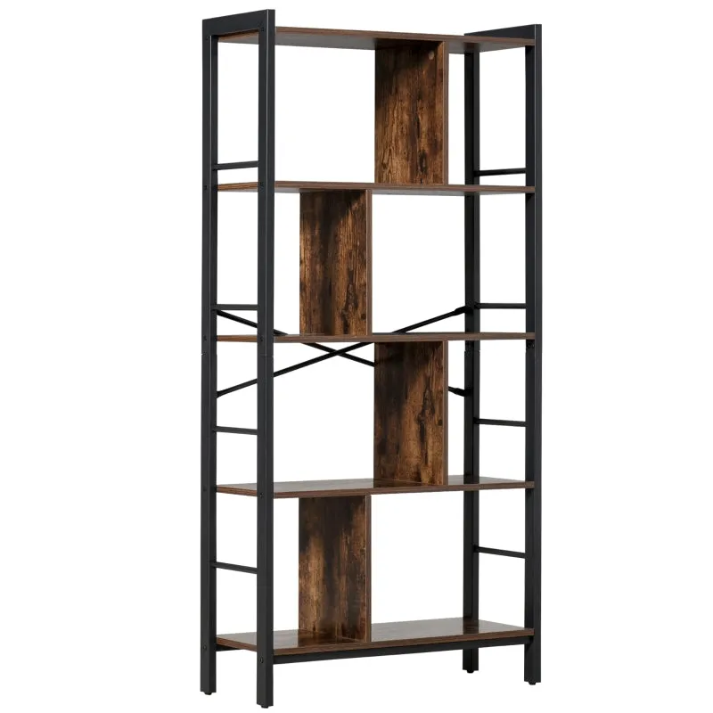 4-Tier Industrial Bookshelf - Rustic Brown