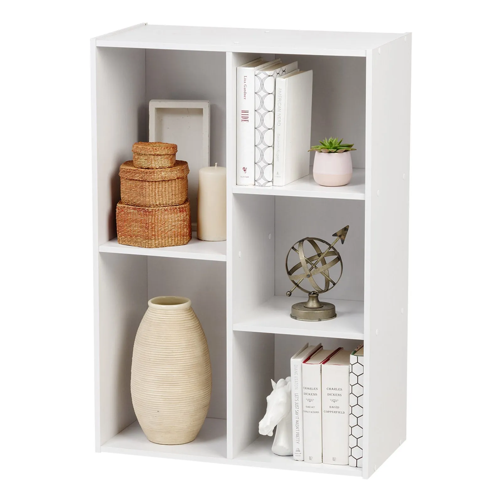 5 Compartment Open Bookshelf, Cube Storage Organizer, Closet Shelves, Wooden Bookshelf, White