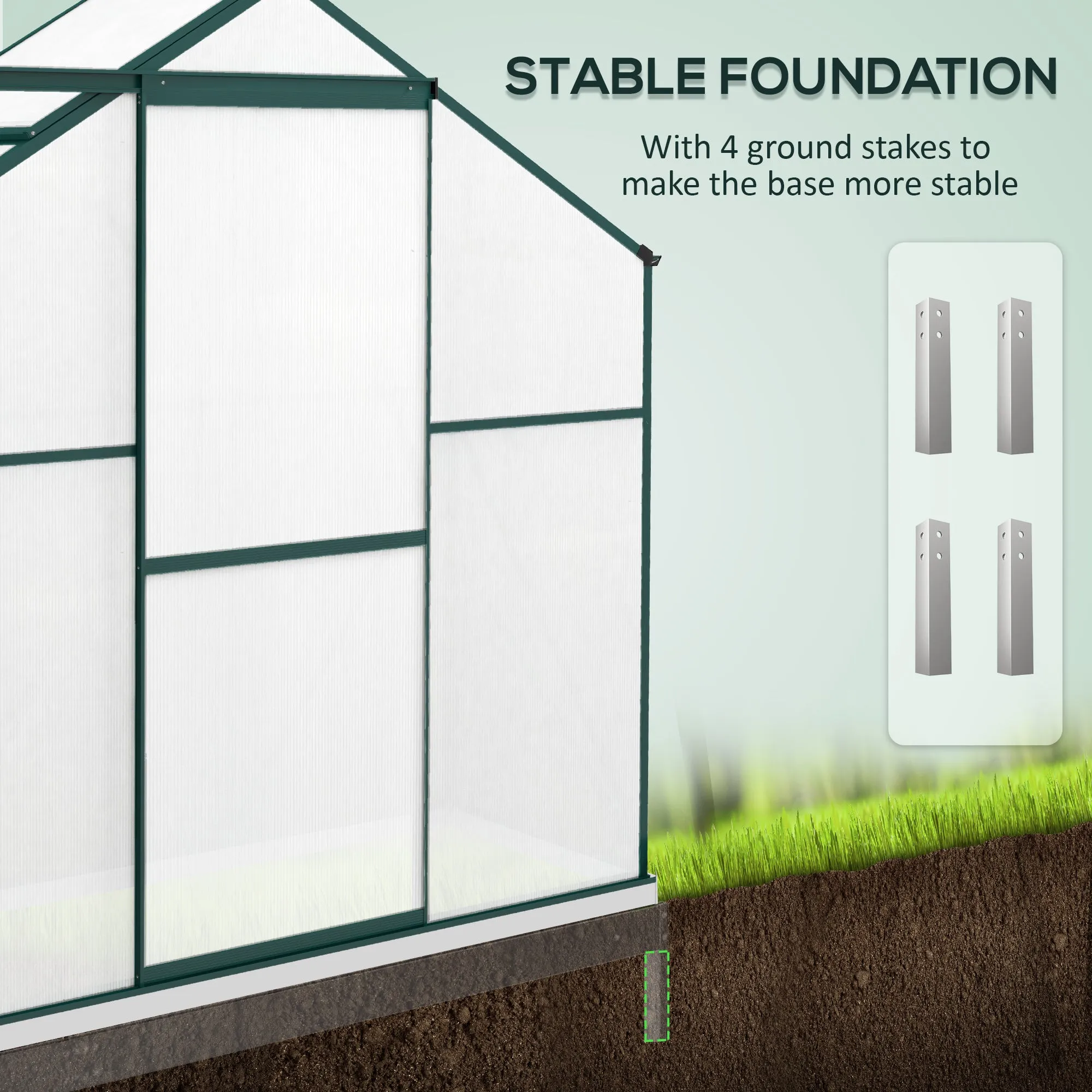 6 x 2.5ft Polycarbonate Greenhouse Walk-In Green House with Rain Gutter, Sliding Door, Window, Foundation, Green