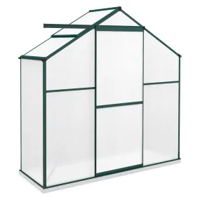 6 x 2.5ft Polycarbonate Greenhouse Walk-In Green House with Rain Gutter, Sliding Door, Window, Foundation, Green