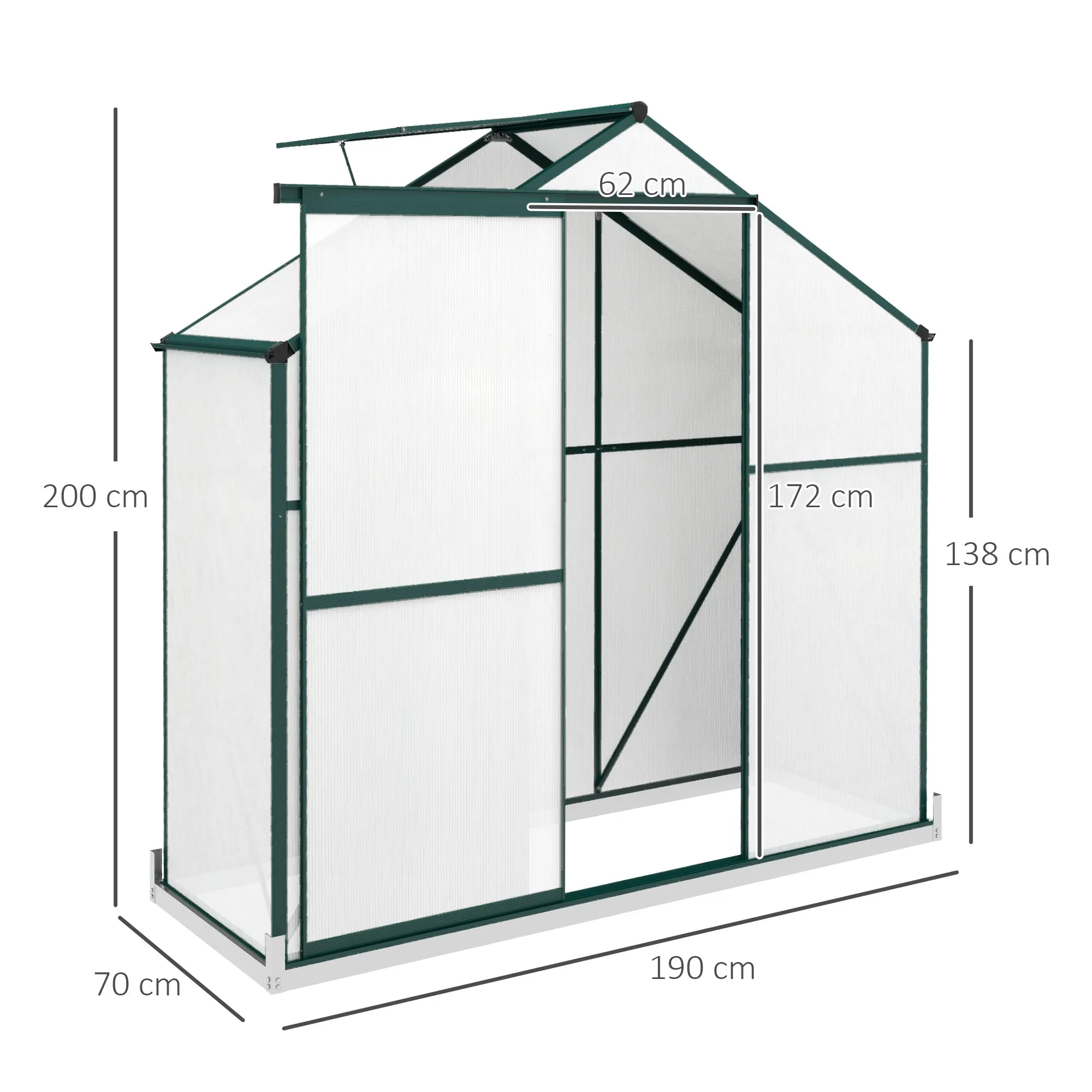 6 x 2.5ft Polycarbonate Greenhouse Walk-In Green House with Rain Gutter, Sliding Door, Window, Foundation, Green