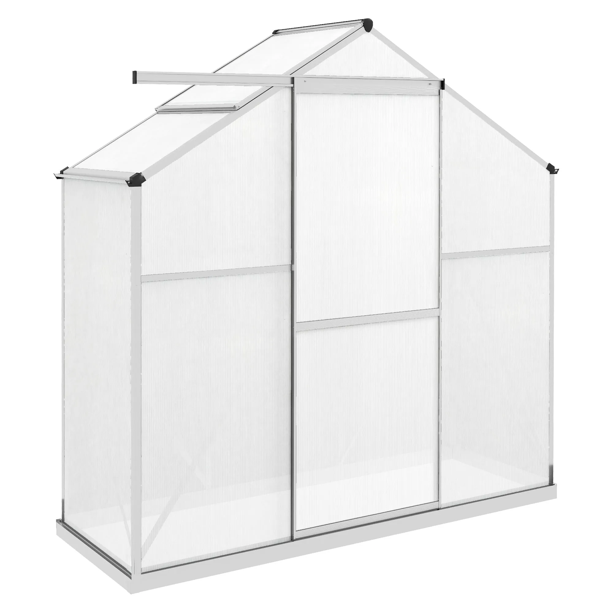 6 x 2.5ft Polycarbonate Greenhouse Walk-In Green House with Rain Gutter, Sliding Door, Window, Foundation, Silver