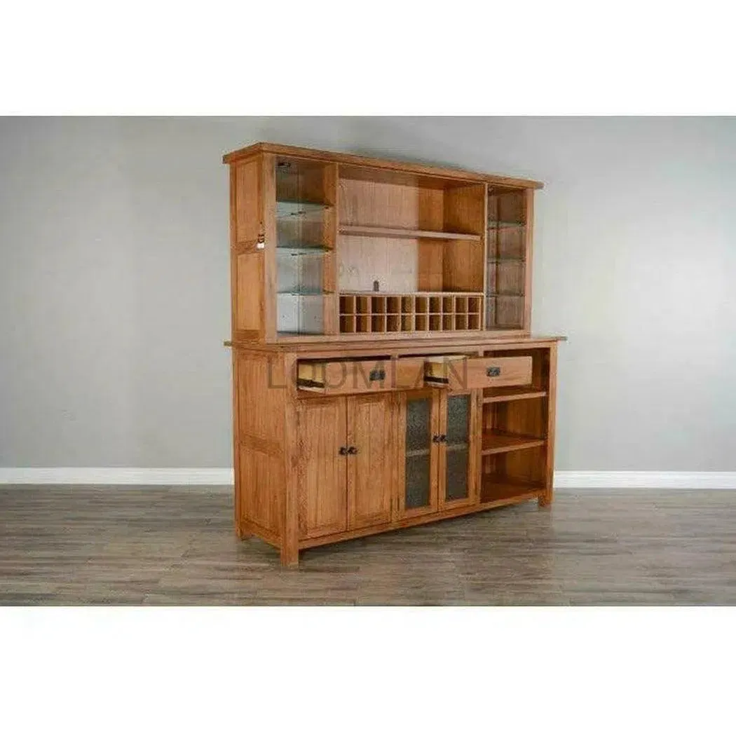 80x80" Buffet With Hatch Wine Rack Led Light Rustic Oak