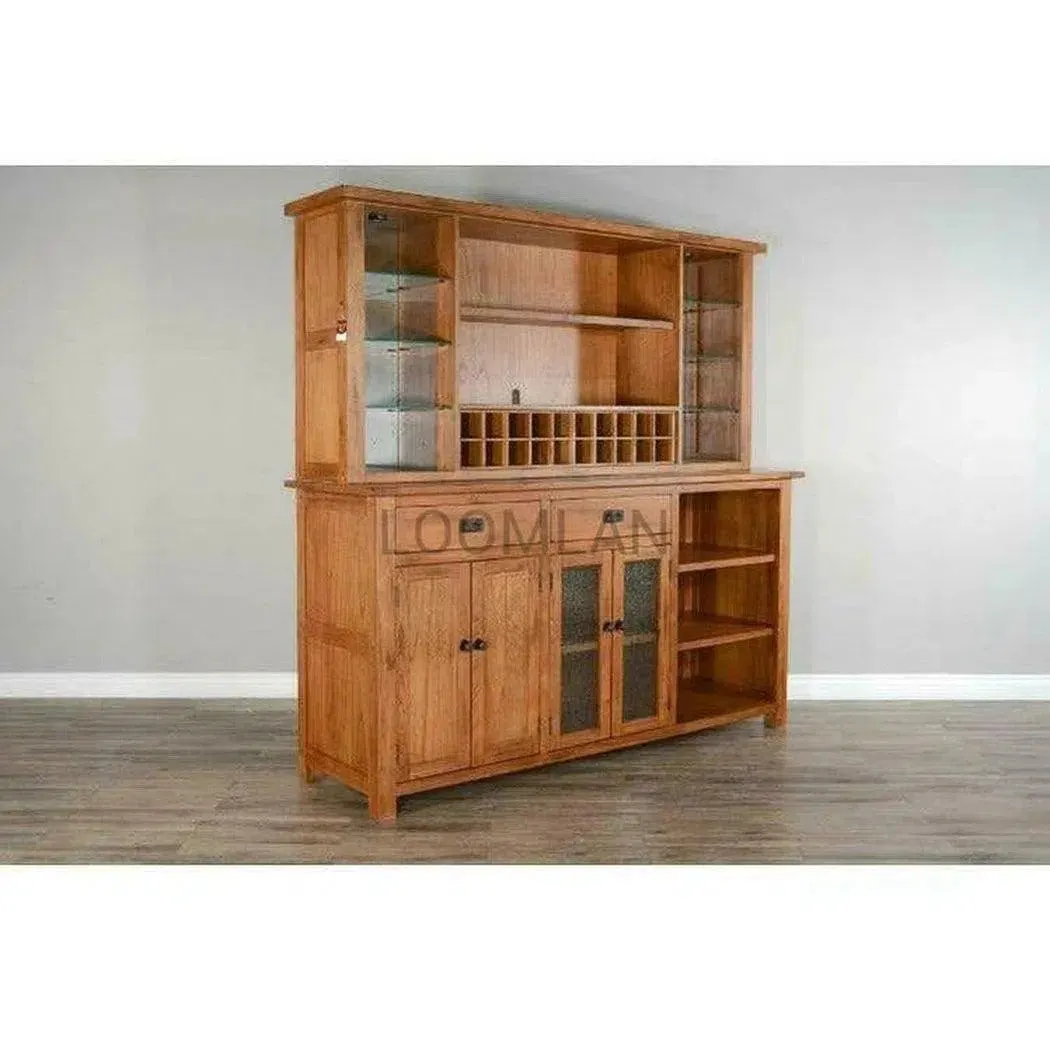 80x80" Buffet With Hatch Wine Rack Led Light Rustic Oak