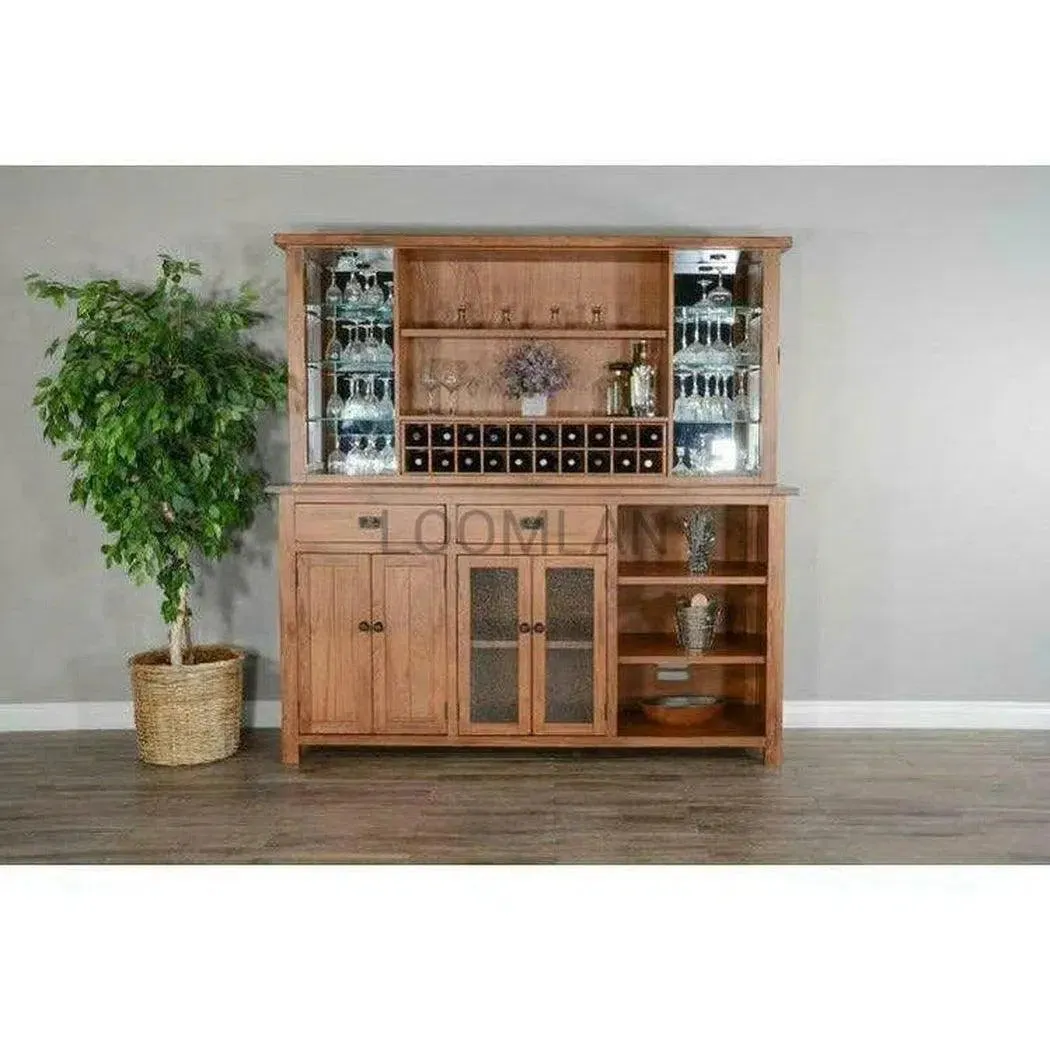 80x80" Buffet With Hatch Wine Rack Led Light Rustic Oak