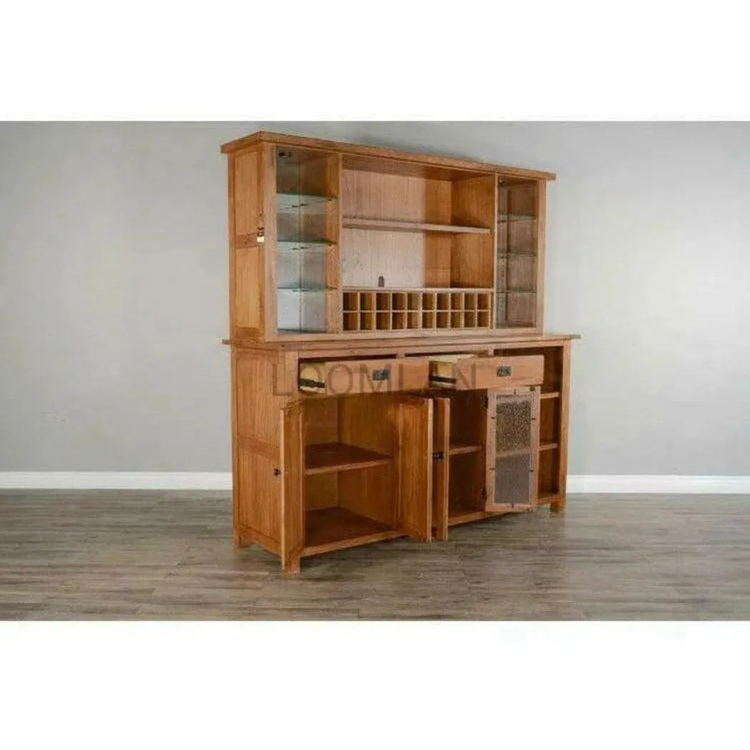 80x80" Buffet With Hatch Wine Rack Led Light Rustic Oak