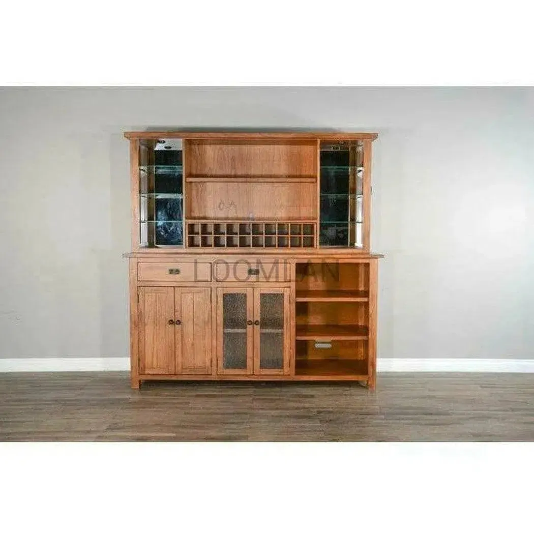 80x80" Buffet With Hatch Wine Rack Led Light Rustic Oak