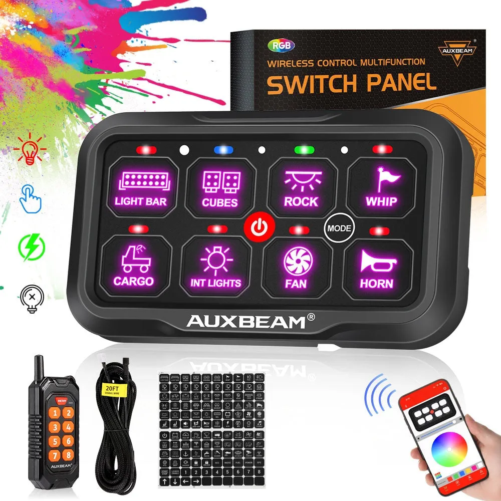 AC Series 8/12 Gang RGB Switch Panel with APP&Remote Control, Toggle/ Momentary/ Pulsed Mode Supported