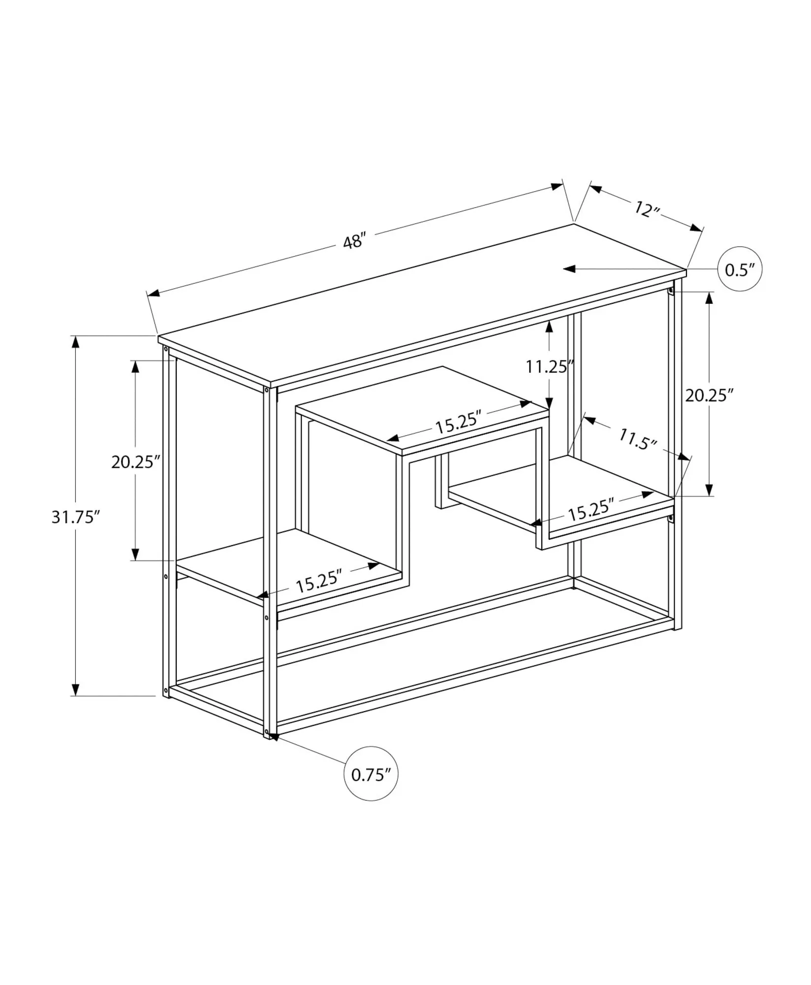 Accent Table - 48"L / Black Marble / Black Metal Console