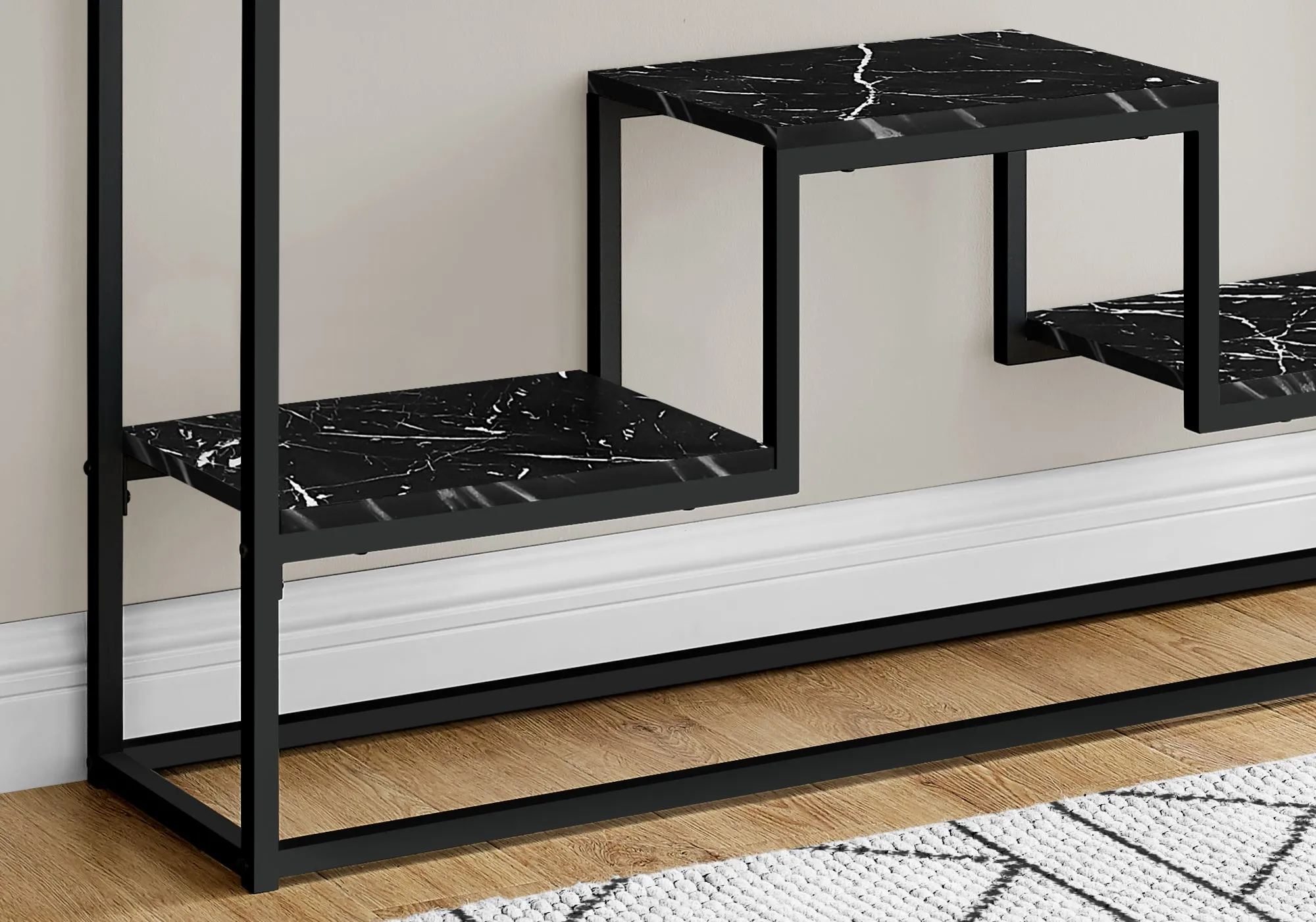 Accent Table - 48"L / Black Marble / Black Metal Console