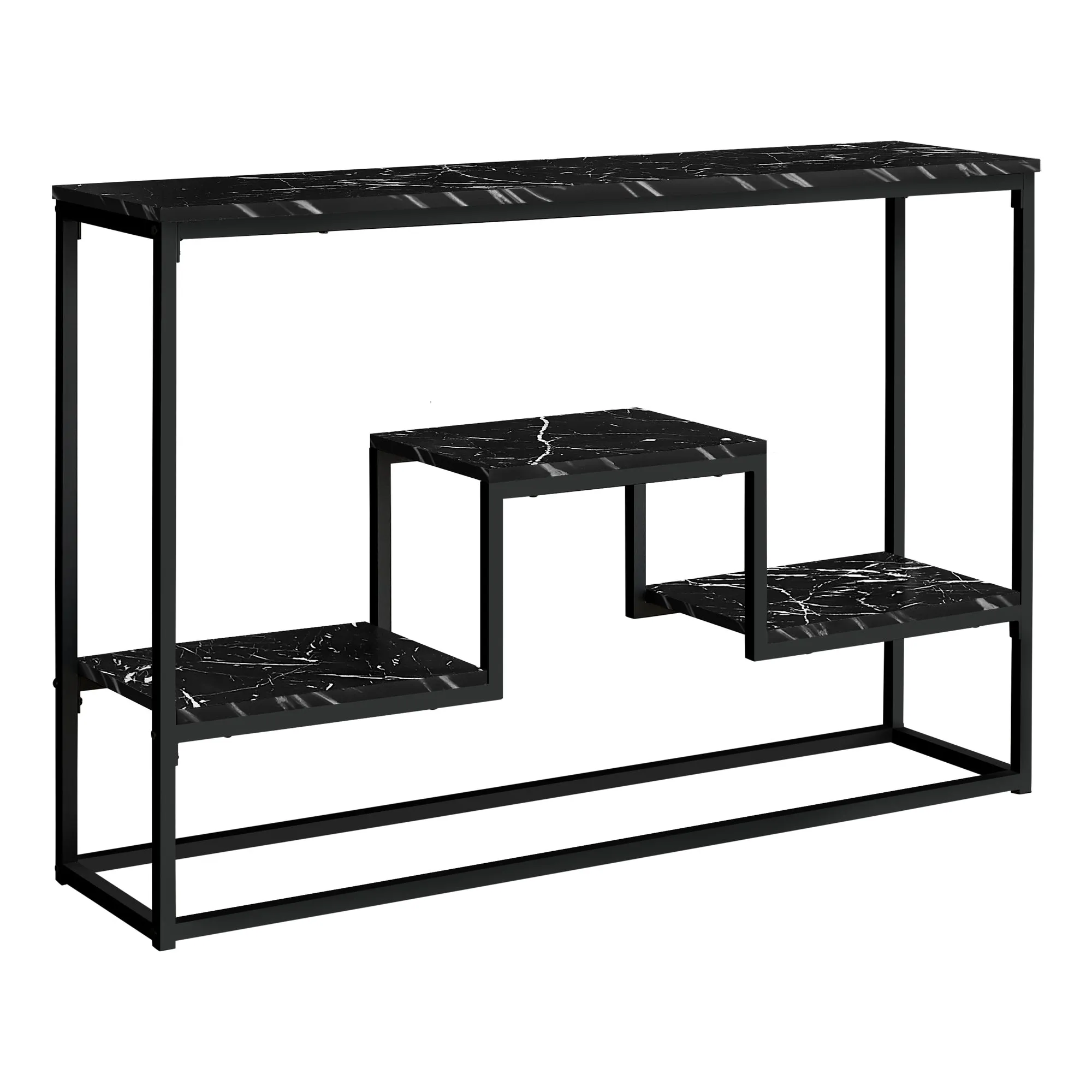 Accent Table - 48"L / Black Marble / Black Metal Console