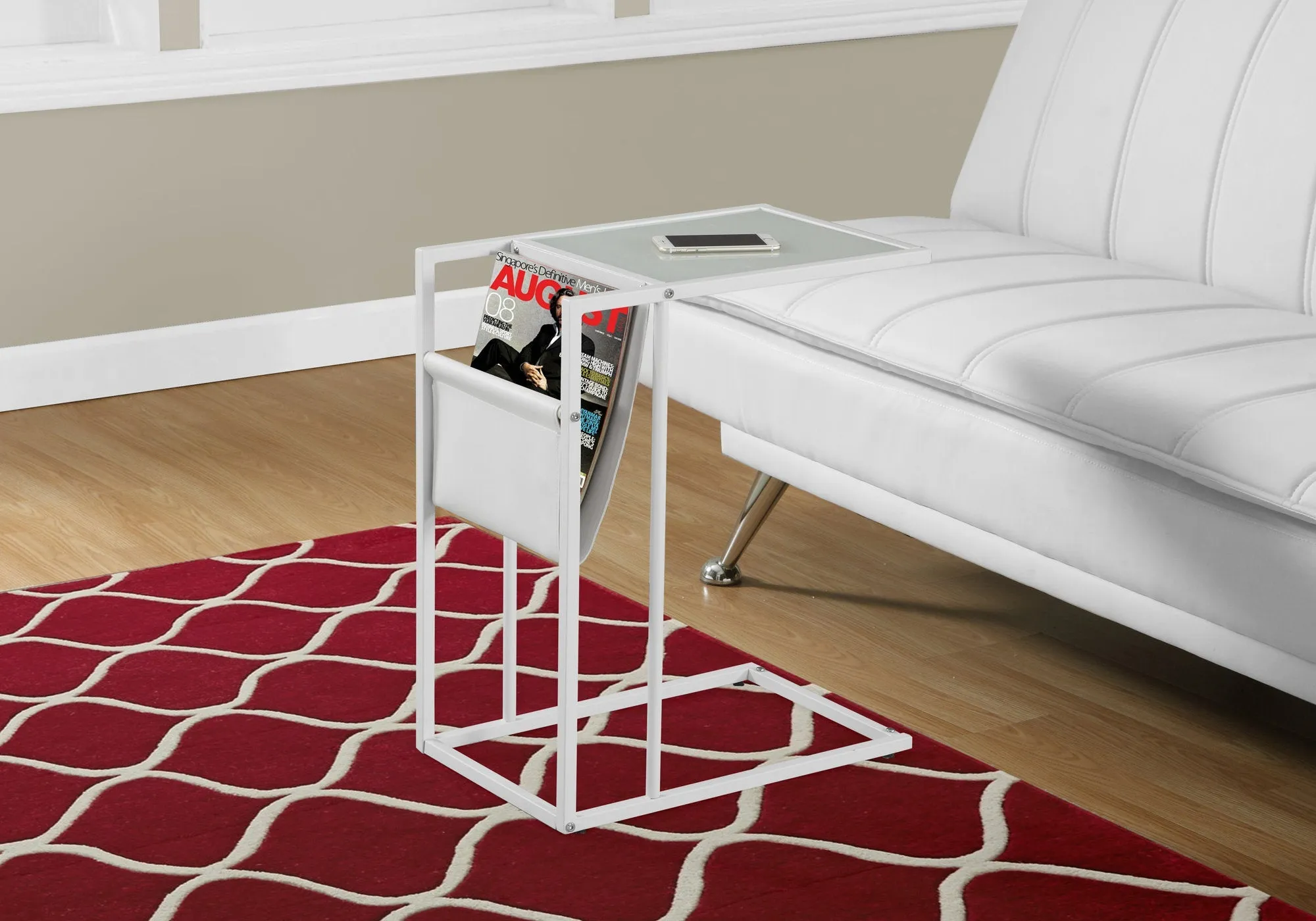 Accent Table - White / White Metal With A Magazine Rack