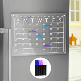 AITEE 16"x12" Inches Acrylic Clear Magnetic Dry Erase Board Calendar for Refrigerator Includes 6 Dry Erase Markers with 3 Colors