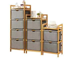 Bamboo Shelf with Storage Hamper - Wooden Bamboo Removable Bags