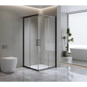 Black Double Sliding Glass Shower Screen with 16-Wheel System