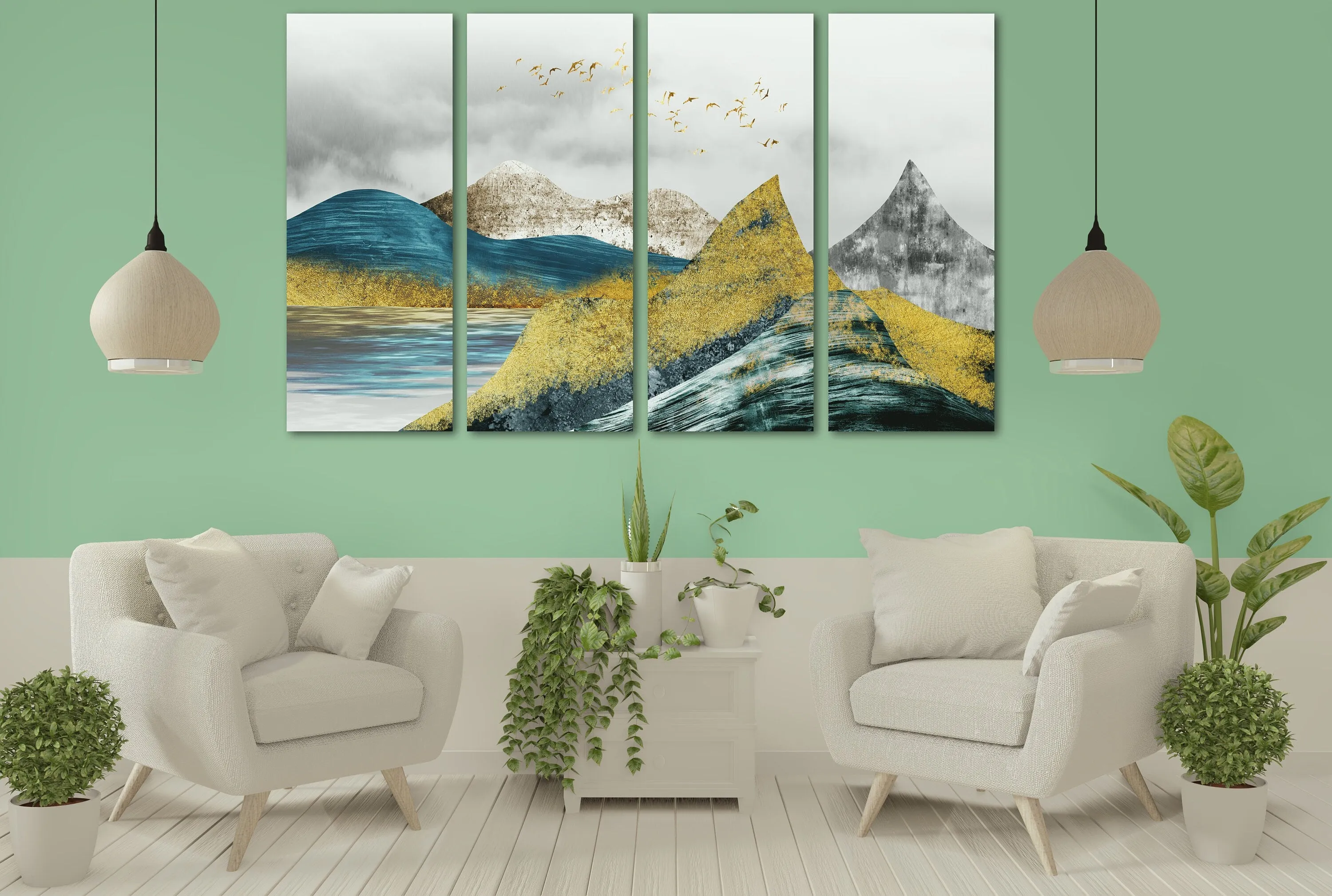 Blue ridge mountains abstract wall art canvas paintings,  nature wall art Japanese art canvas,  smoky mountains gift