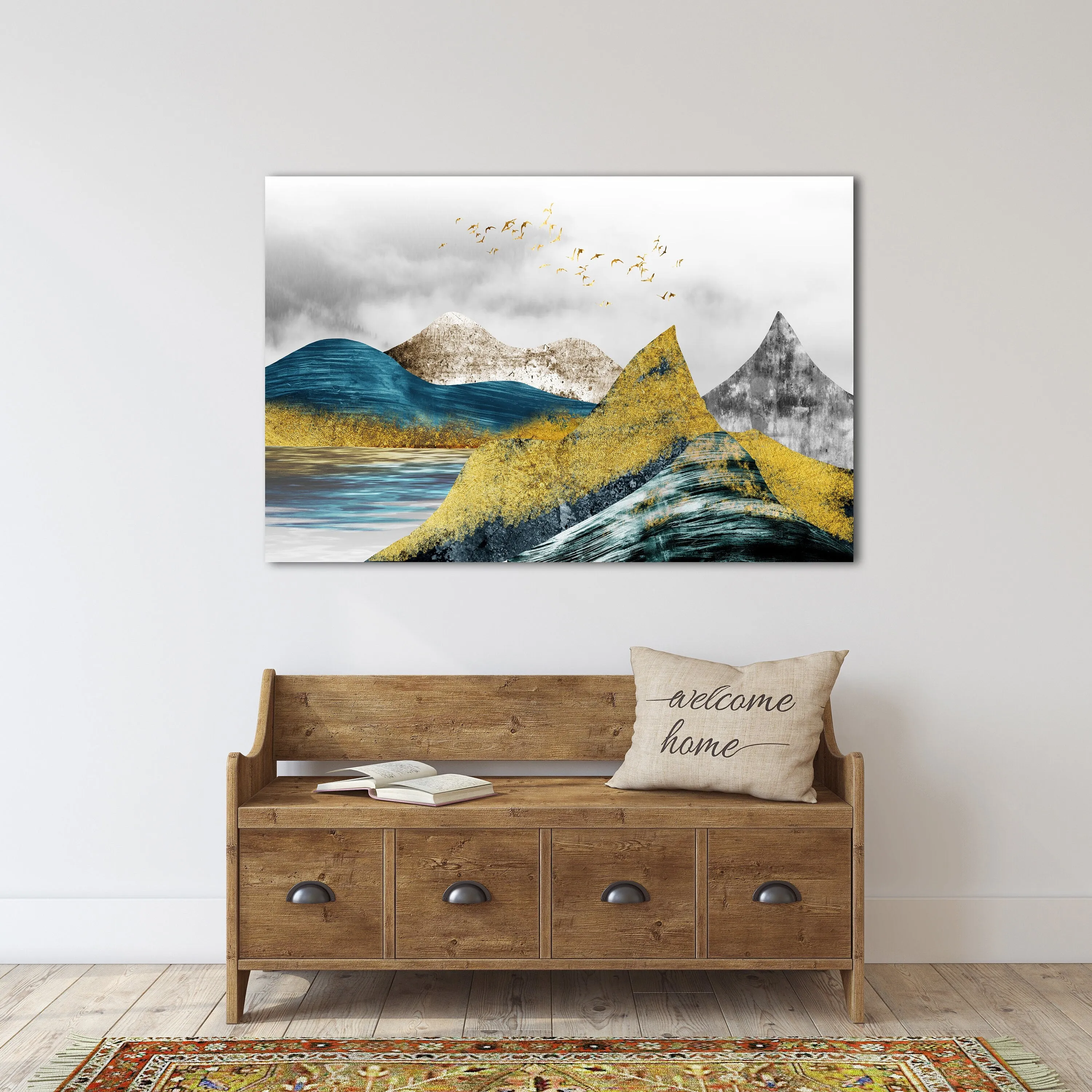 Blue ridge mountains abstract wall art canvas paintings,  nature wall art Japanese art canvas,  smoky mountains gift