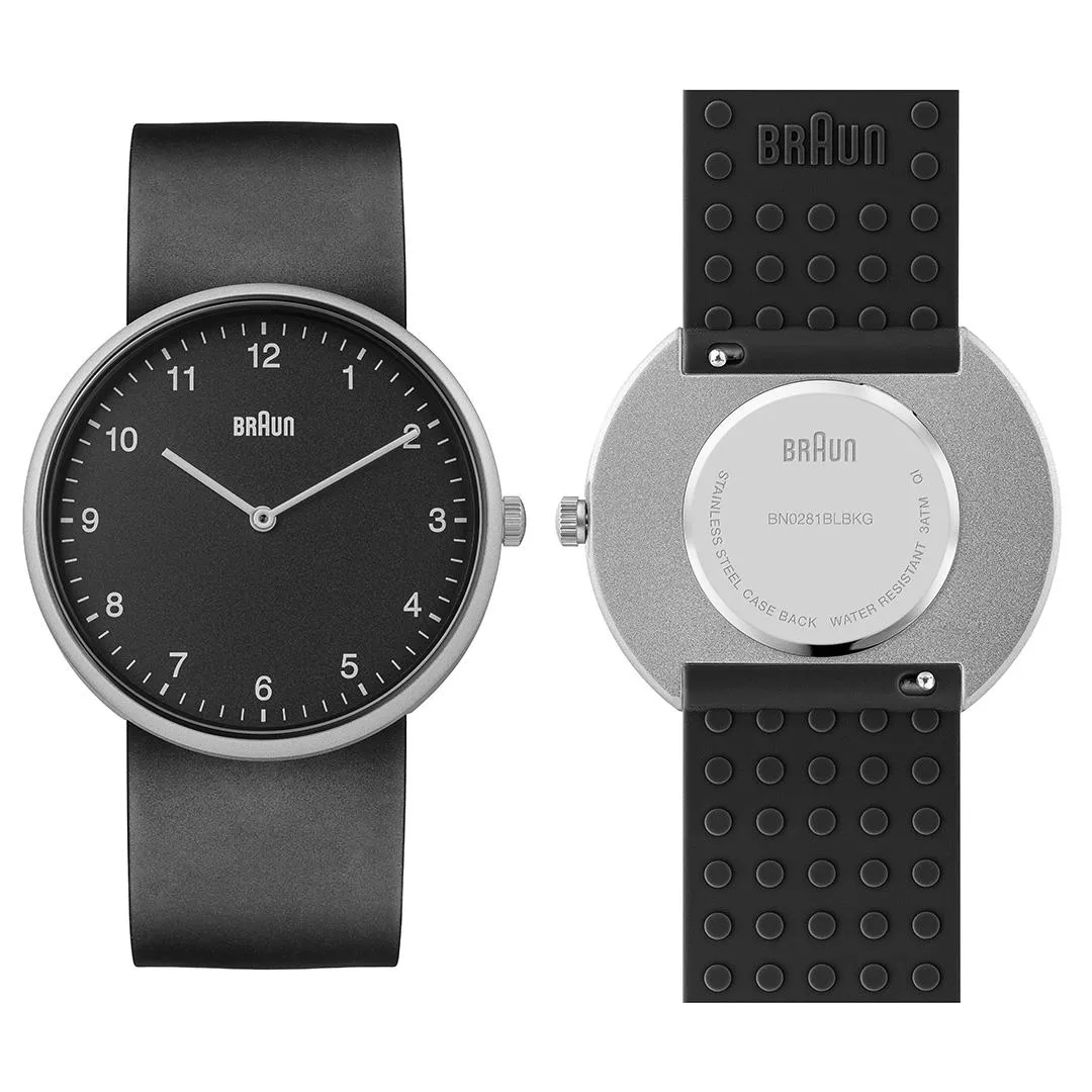 BN0281 Braun gents analogue interchangeable watch set - black dial and blue silicon strap & additional black silicon strap