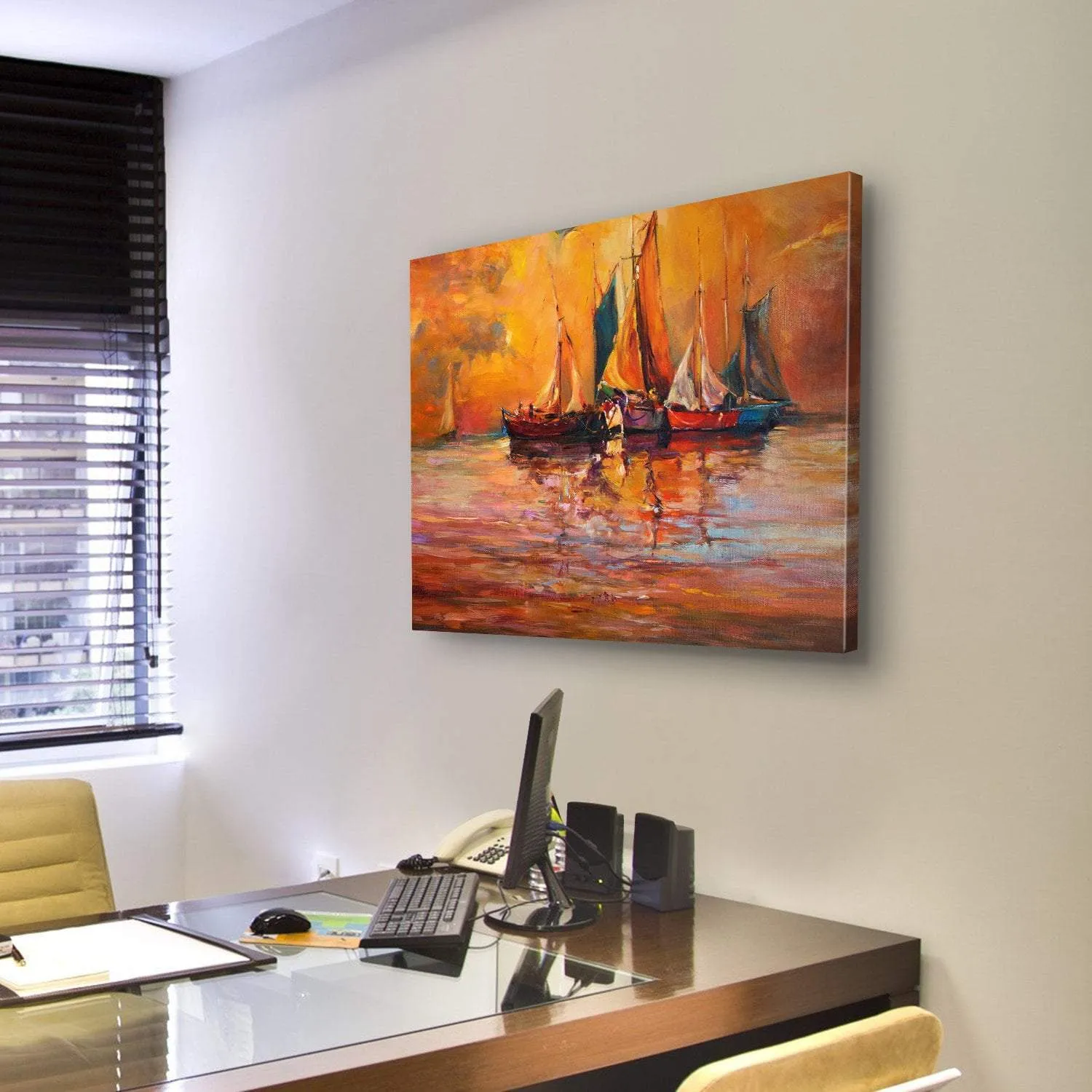 Boats & Sea Illustration Canvas Wall Art