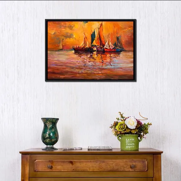 Boats & Sea Illustration Canvas Wall Art