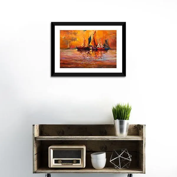 Boats & Sea Illustration Canvas Wall Art