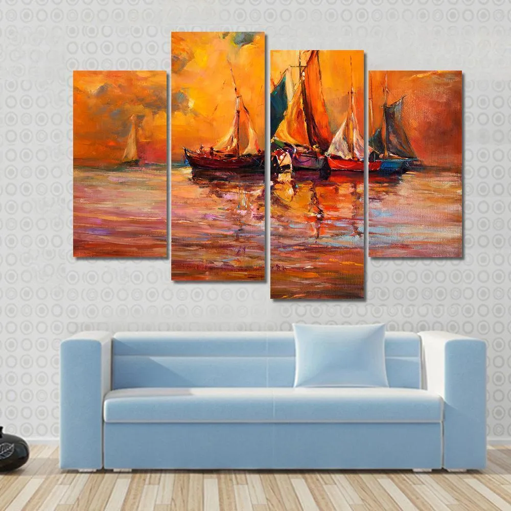 Boats & Sea Illustration Canvas Wall Art