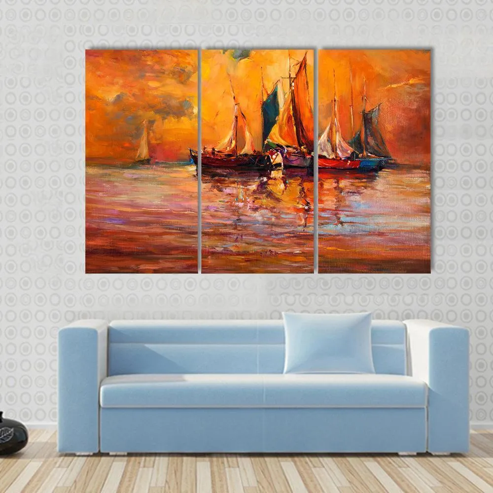 Boats & Sea Illustration Canvas Wall Art