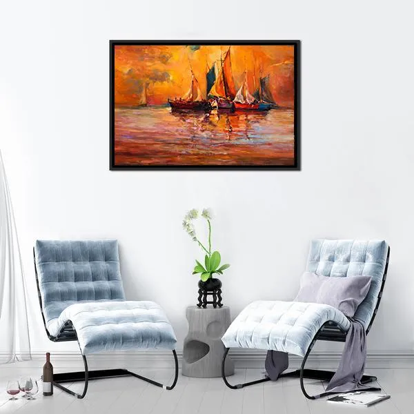 Boats & Sea Illustration Canvas Wall Art