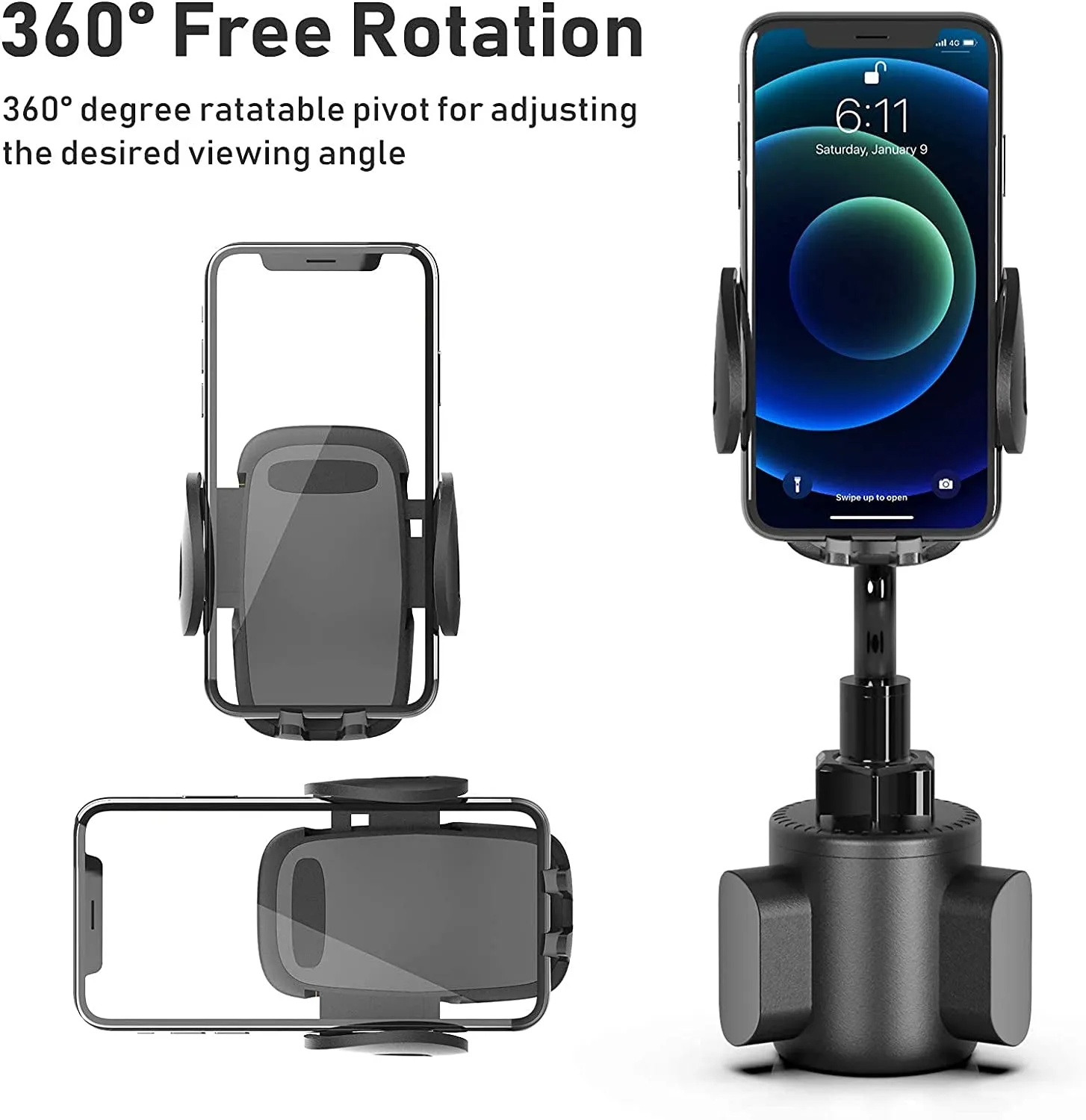 Bokilino Cup Car Phone Holder for Car, Car Cup Holder Phone Mount, Universal Adjustable Gooseneck Cup Holder Cradle Car Mount for Cell Phone Iphone,Samsung,Huawei,Lg, Sony, Nokia (Black)