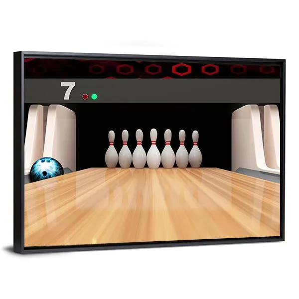 Bowling Pins On Wooden Lane Canvas Wall Art